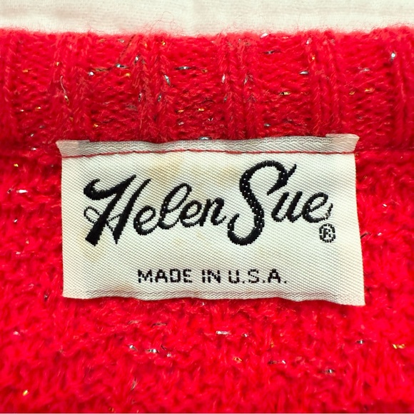 VTG Helen Sue Made in USA oversized red sparkly knit crew neck sweater Size M-L - Picture 3 of 14